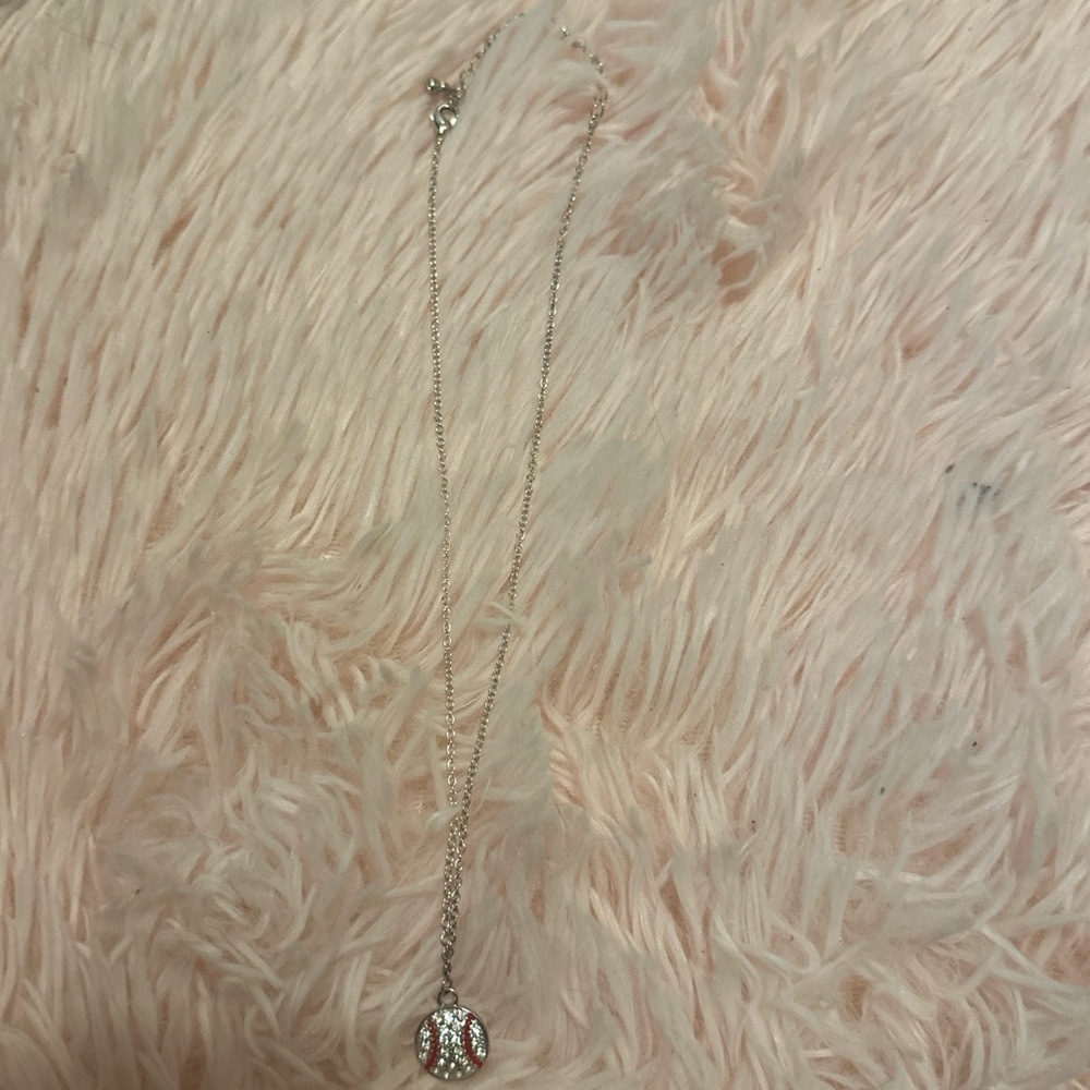 Silver Baseball Pendant Necklace